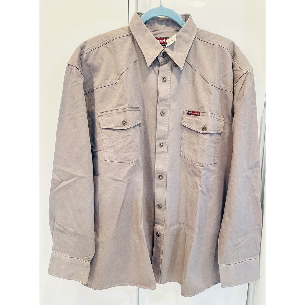 Replay The Best Original Mens XL Gray Cotton Western Button Down Shirt LS
